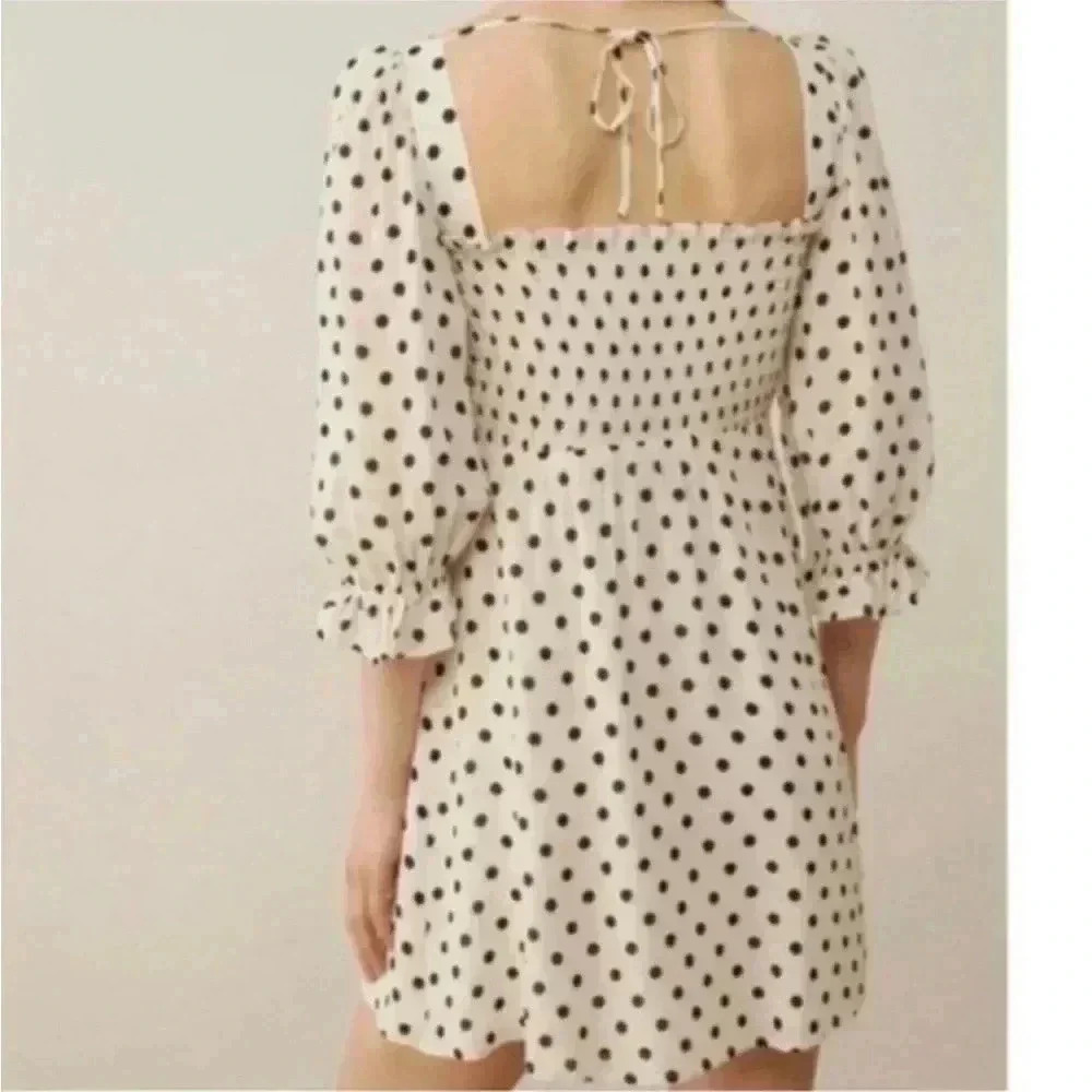New with tags Reformation Zaria Smocked Bodice Polka Dot Mini Dress - Picture 9 of 9